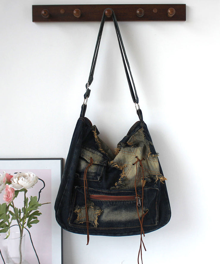 Fashion Tassel Large Capacity Denim Satchel Bag Handbag