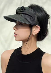 Fashion Versatile Black Gray Bow Denim Empty Top Hat