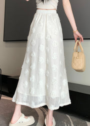 Fashion Versatile White Floral Elastic Waist Cotton Skirt Spring