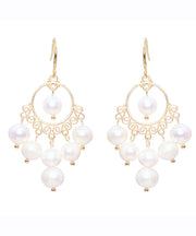 Fashion White 14K Gold Pearl Tassel Drop Earrings