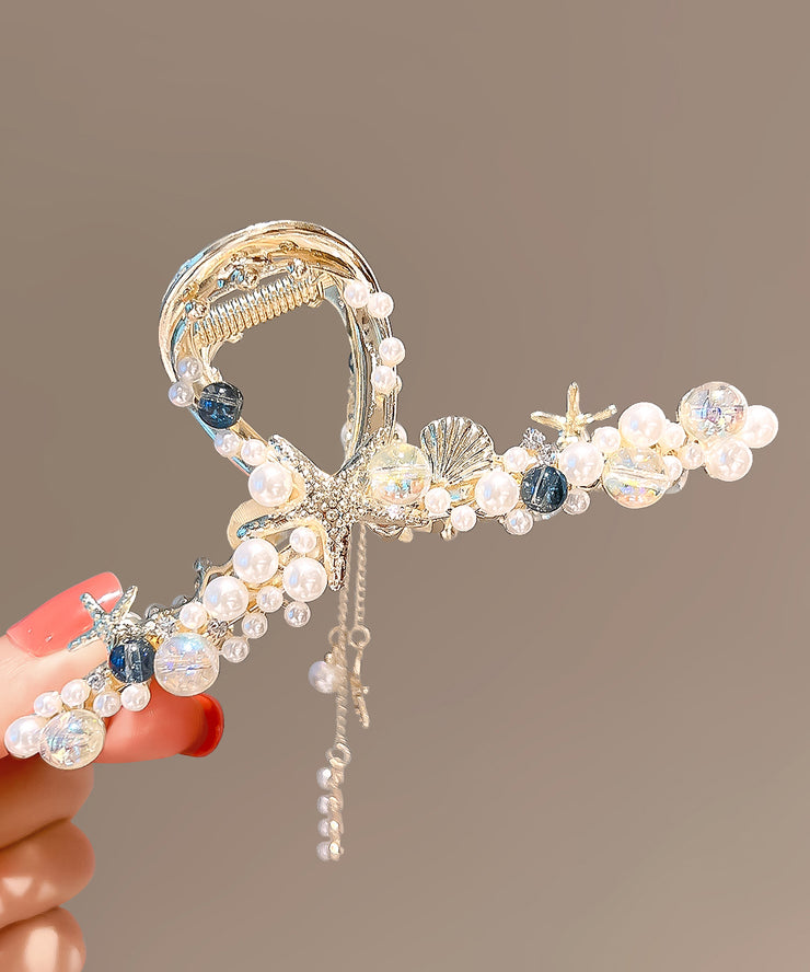 Fashion White Alloy Pearl Tassel Hairpin