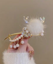 Fashion White Alloy Pearl Zircon Antler Snowflake Hairpin