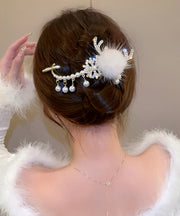 Fashion White Alloy Pearl Zircon Antler Snowflake Hairpin