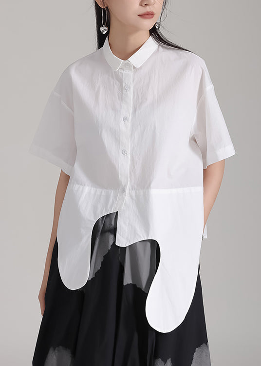 Fashion White Asymmetrical Patchwork Cotton Shirts Top Summer