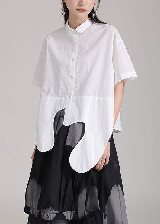 Fashion White Asymmetrical Patchwork Cotton Shirts Top Summer