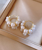 Fashion White Copper Alloy Pearl Hoop Earrings