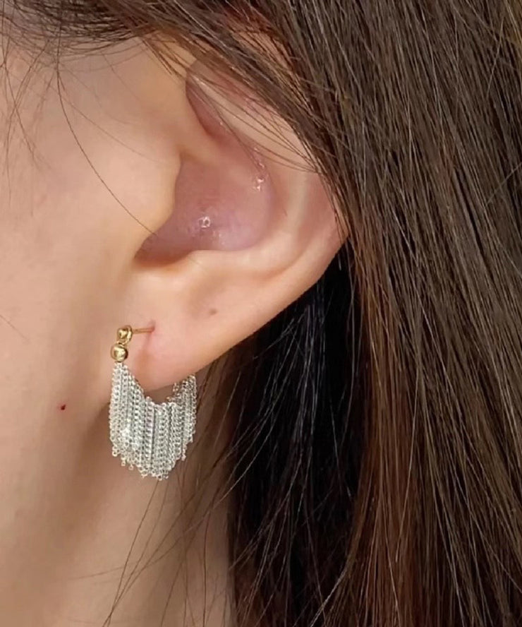 Fashion White Copper Overgild Tassel Hoop Earrings