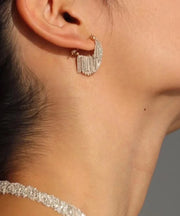 Fashion White Copper Overgild Tassel Hoop Earrings