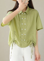 Fashion White Double Breast Drawstring Cotton Shirt Tops Summer