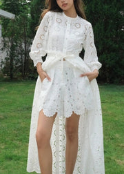 Fashion White Hollow Out Lace Two Piece Suit Set Spring