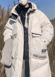 Fashion White Hooded Zippered Pockets Duck Down Men Coats Winter