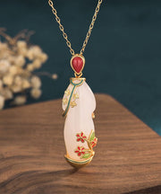 Fashion White Inlaid Jade Cloisonne Pendant Necklace