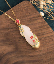 Fashion White Inlaid Jade Cloisonne Pendant Necklace