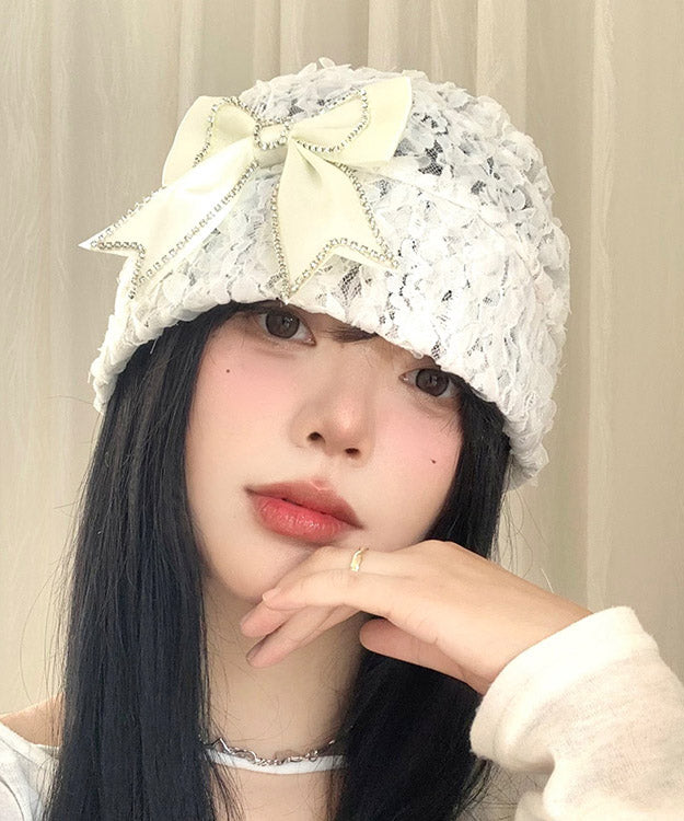 Fashion White Lace Bow Thin Bonnie Hat