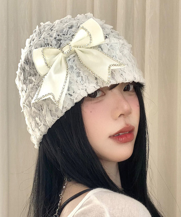 Fashion White Lace Bow Thin Bonnie Hat