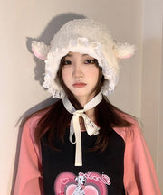 Fashion White Lace Patchwork Faux Fur Bonnie Hat