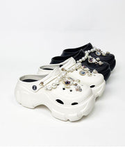 Fashion White Nail Bead Hollow Out Platform Slide Sandals