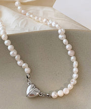 Fashion White Overgild Asymmetricar Love Pearl Pendant Necklace