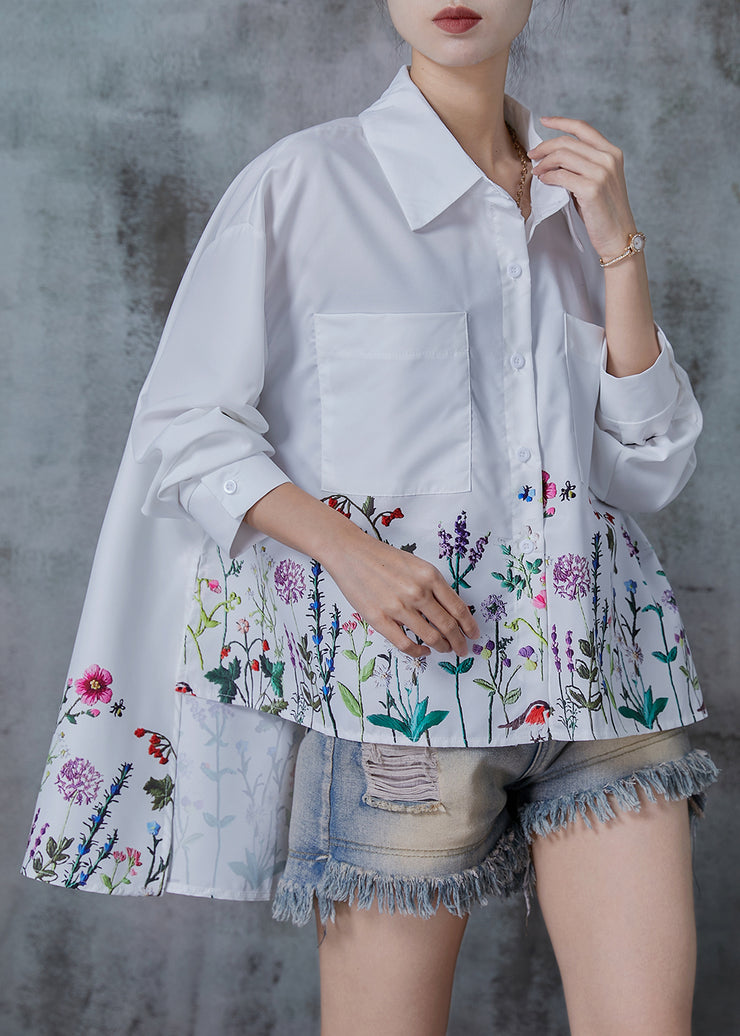 Fashion White Oversized Dandelion Print Cotton Shirt Tops Spring