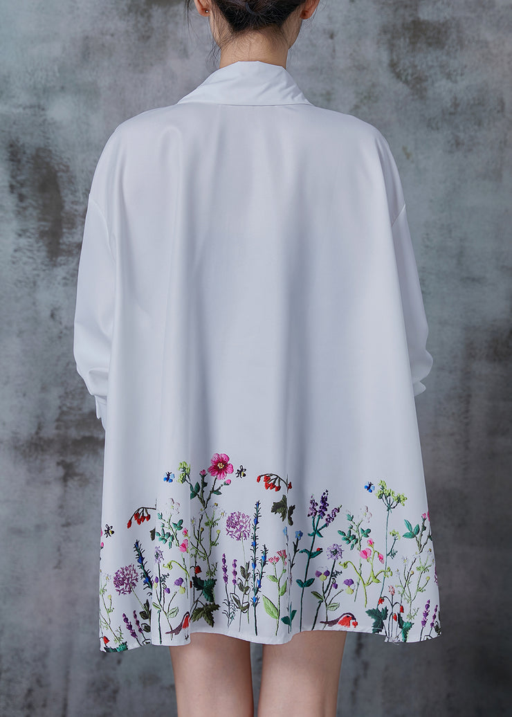 Fashion White Oversized Dandelion Print Cotton Shirt Tops Spring