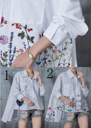 Fashion White Oversized Dandelion Print Cotton Shirt Tops Spring