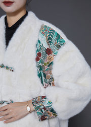 Fashion White Oversized Patchwork Chinese Button Faux Fur Jacket Winter