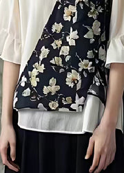 Fashion White Oversized Patchwork Cotton Blouses Flare Sleeve