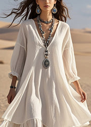 Fashion White Oversized Patchwork Cotton Maxi Dresses Bracelet Sleeve