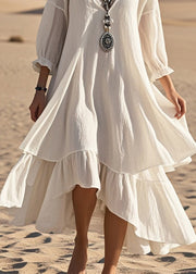 Fashion White Oversized Patchwork Cotton Maxi Dresses Bracelet Sleeve