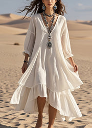 Fashion White Oversized Patchwork Cotton Maxi Dresses Bracelet Sleeve