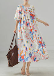 Fashion White Oversized Print Cotton Holiday Dress Summer