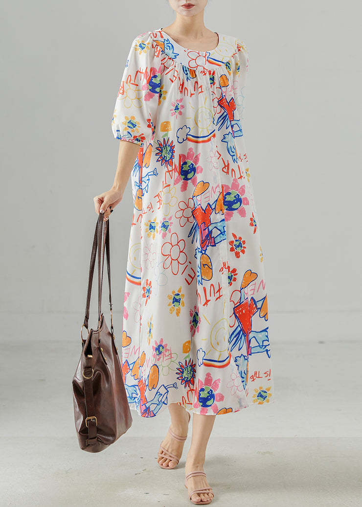 Fashion White Oversized Print Cotton Holiday Dress Summer