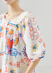 Fashion White Oversized Print Cotton Holiday Dress Summer