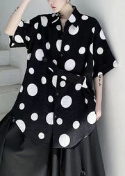 Fashion White Peter Pan Collar Dot Cotton Shirts Mens Summer