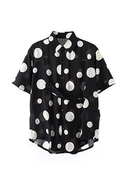 Fashion White Peter Pan Collar Dot Cotton Shirts Mens Summer