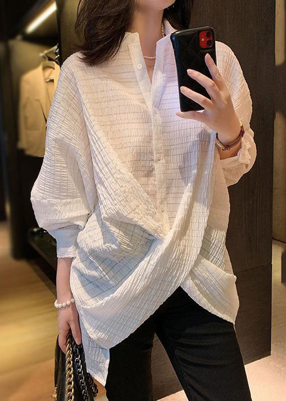 Fashion White Peter Pan Collar Plaid Cross Connection Shirts Full