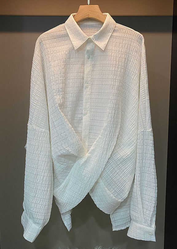 Fashion White Peter Pan Collar Plaid Cross Connection Shirts Full