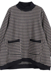 Fashion White Plaid Turtleneck Pockets Patchwork Top Long Sleeve