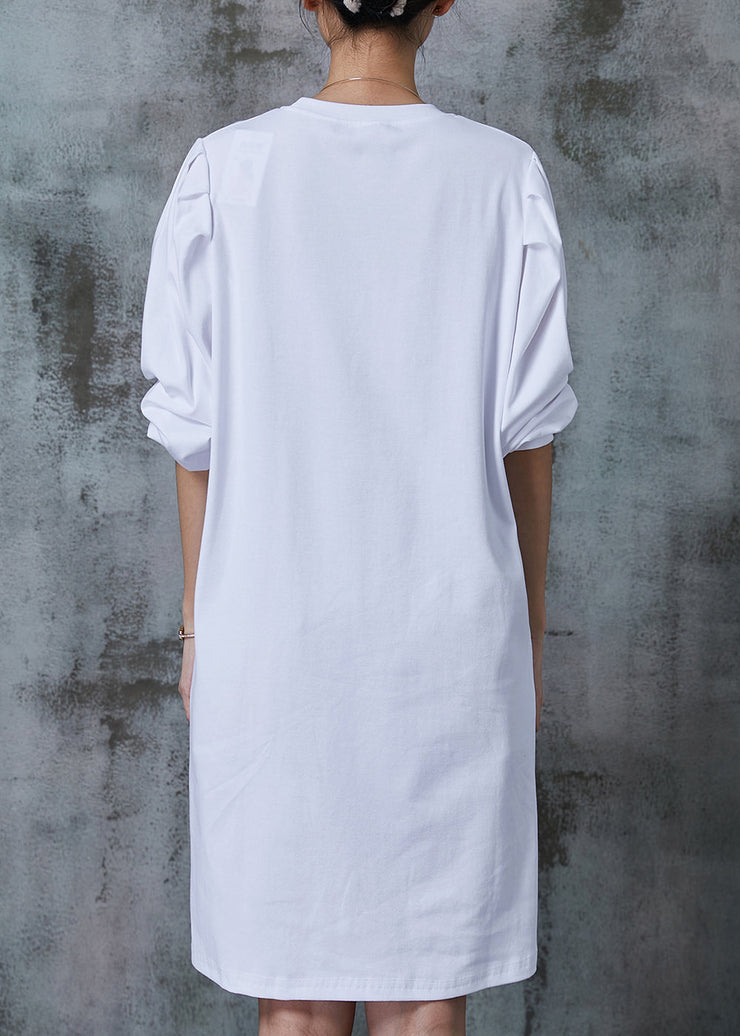 Fashion White Puff Sleeve Side Open Cotton Dress Spring