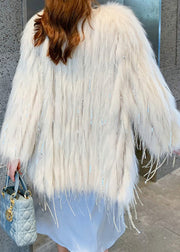 Fashion White Faux Fur Collar Tassel Leather And Fur Long Coats Winter