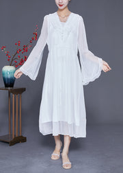 Fashion White Ruffled Patchwork Chiffon Holiday Dress Flare Sleeve