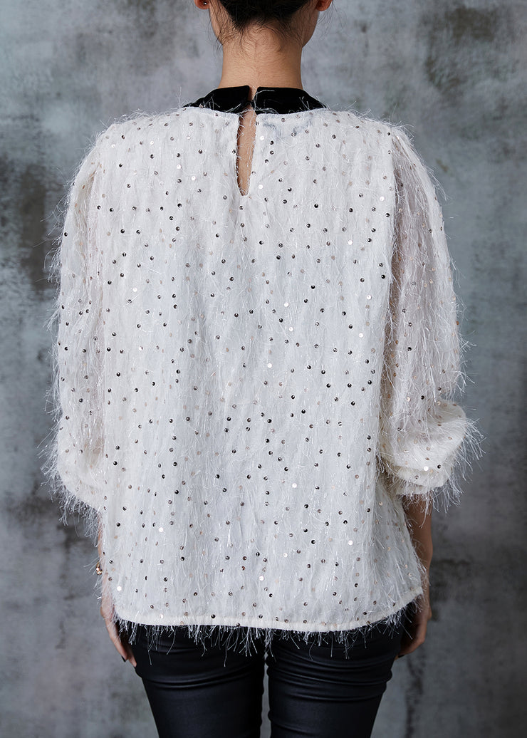 Fashion White Sequins Bow Blouse Tops Summer