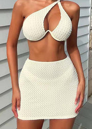 Fashion White Sexy One-Shoulder Bikini Swimwear Set