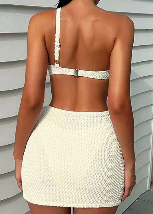 Fashion White Sexy One-Shoulder Bikini Swimwear Set