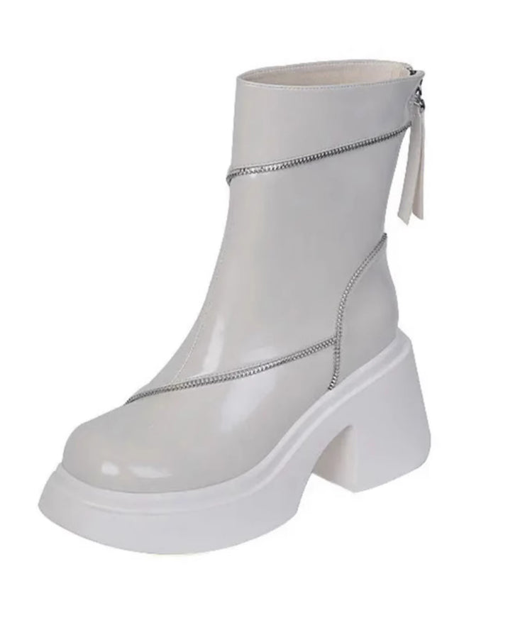 Fashion White Splicing Zipper Platform Chunky Boots