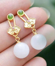 Fashion White Sterling Silver Jade Ruyi Drop Earrings