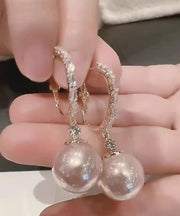 Fashion White Sterling Silver Overgild Zircon Pearl Drop Earrings