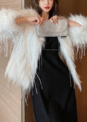 Fashion White Tasseled Faux Fur Coats Winter