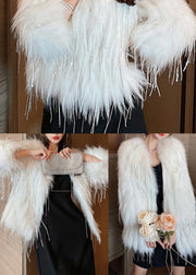 Fashion White Tasseled Faux Fur Coats Winter