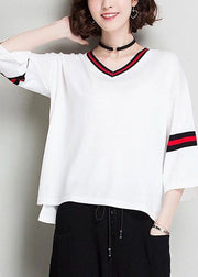 Fashion White V Neck Oversized Knit Tops Bracelet Sleeve